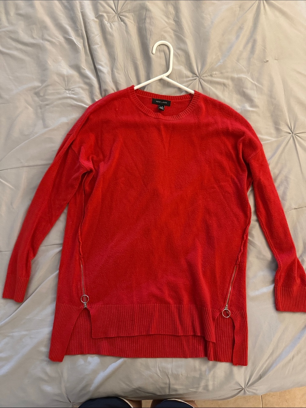 New Look Red Crewneck Sweater with Side Ring Zips